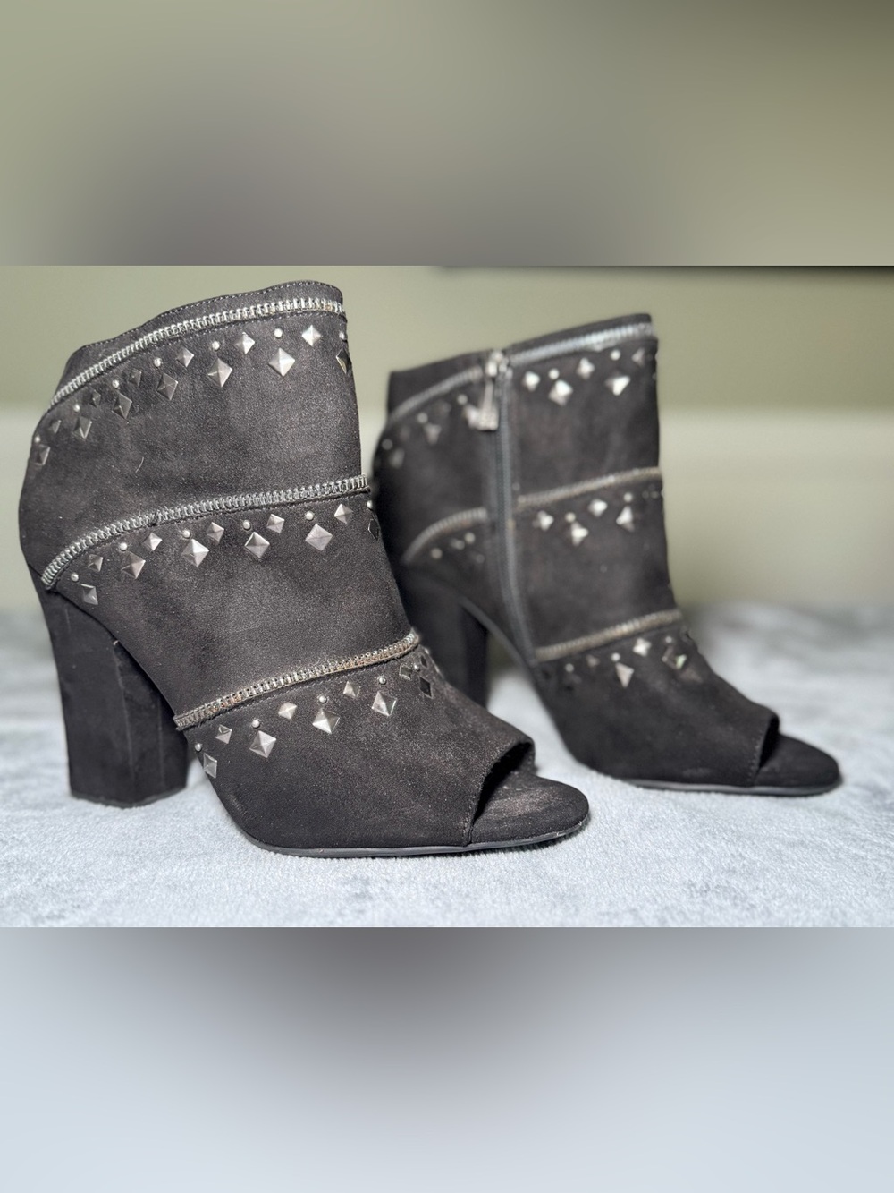 Jessica Simpson Black Suede Peep-Toe Ankle Booties - Size 8